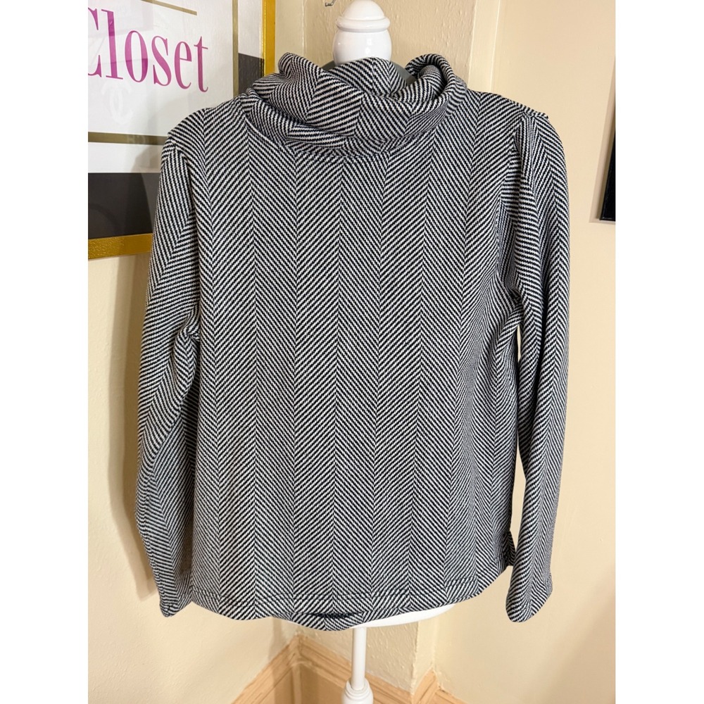 J.Crew Factory Womens Herringbone Funnel Neck Sweatshirt Black White H1549 L NWT